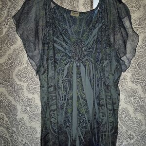 Chico's Black and Green Paisley Blouse